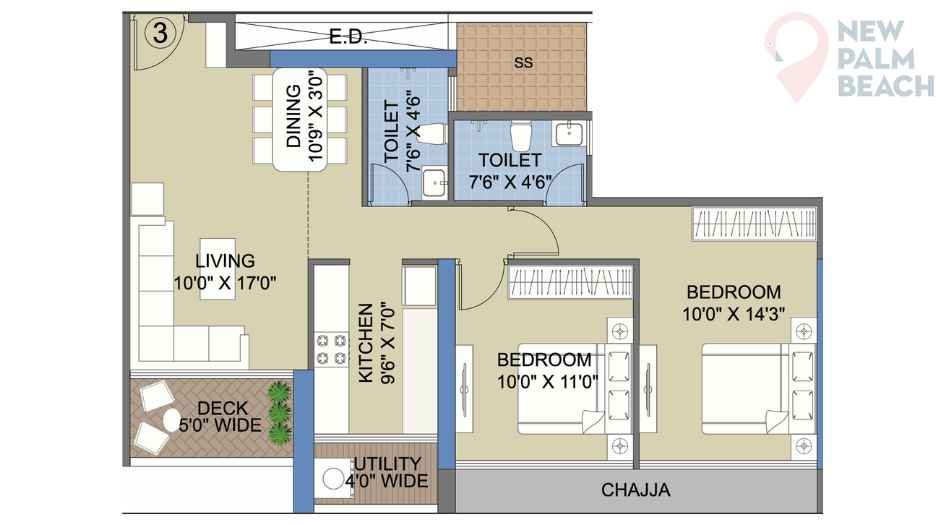 Celestria-New-Palm-Beach-Floor-Plan-2-BHK-Deck-759-Sqft